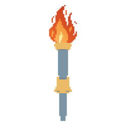 Pixel flaming torch cartoon withe flame vector