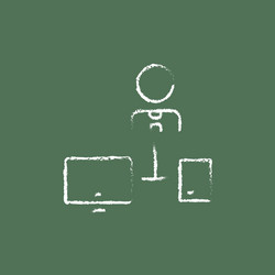 man with computer set icon drawn in chalk vector image