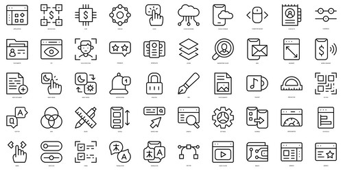 set of thin line user interface icons vector image