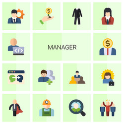 14 manager flat icons set isolated on white vector