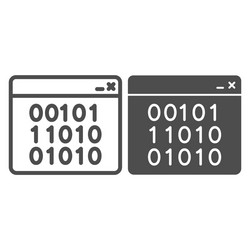 binary code on web page line and solid icon vector image