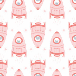 cat and mice in spaceship seamless pattern design vector