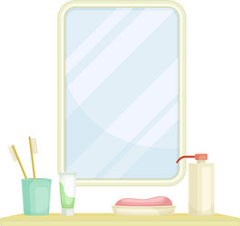 Mirror and shelf with toothbrush toothpaste Vector Image
