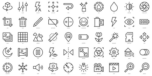 set of thin line camera interface icons vector image