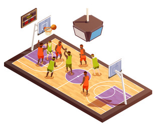 basketball court isometric composition vector