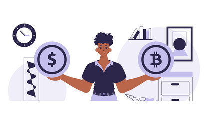 concept of mining and extraction bitcoin a man vector image