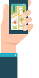 mobile gps navigation on phone with map vector