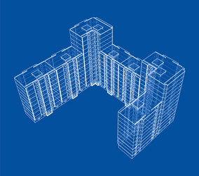 Multi-Story Building Wireframe Model vector image