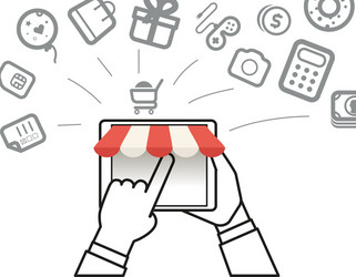 shopping via internet connection simple line vector image