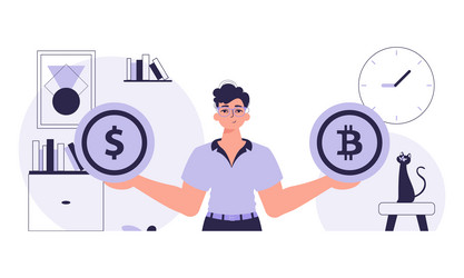 concept of mining and extraction bitcoin a man vector image
