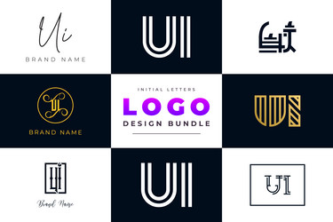 Initial letters ui monogram logo design bundle Vector Image
