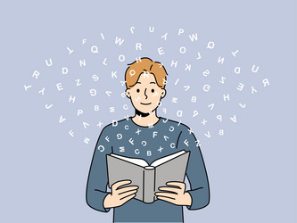 polyglot man reads book with dictionary and learns vector image
