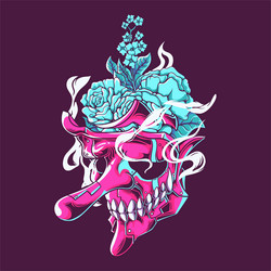 Colorful Tengu Mask with Floral Motifs Vector Image