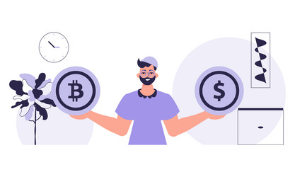 concept of mining and extraction bitcoin a man vector image