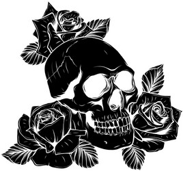 Skull with Roses - Gothic Floral Vector Image