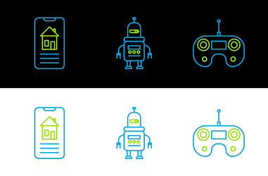 set line remote control smart home and robot icon vector image