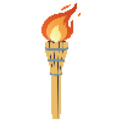 pixel flaming torch cartoon withe flame vector image