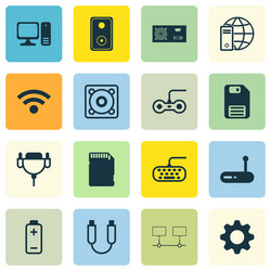 Set of 16 computer hardware icons includes vector