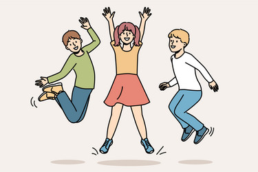 cheerful children jumping together and enjoying vector