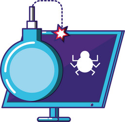 computer desktop with bomb and bug vector image
