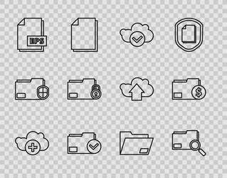 Set line add cloud search concept with folder vector