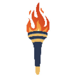 pixel flaming torch cartoon withe flame vector image