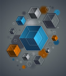 cubes cluster with lines and dots elements vector image