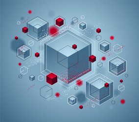 abstract design with cluster 3d cubes red vector image