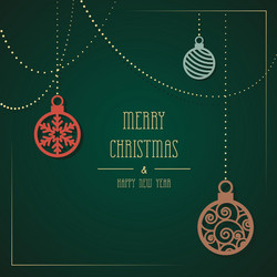 Vintage card with christmas balls om green vector