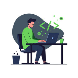 young man programming on laptop with coding vector image