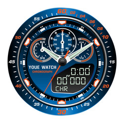 blue clock face wristwatch chronograph isolated vector