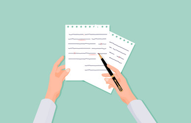 Hands with pen correct errors in text vector