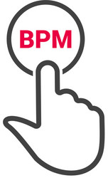 Hand presses the button with text bpm vector