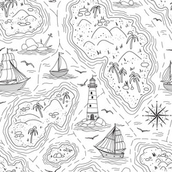 sea map seamless pattern linear nautical vector image