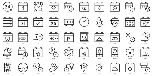 set of thin line time and date icons vector