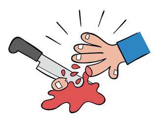 Cartoon cut finger with a knife vector