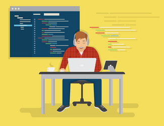 Man Working on Laptop - Coding vector image