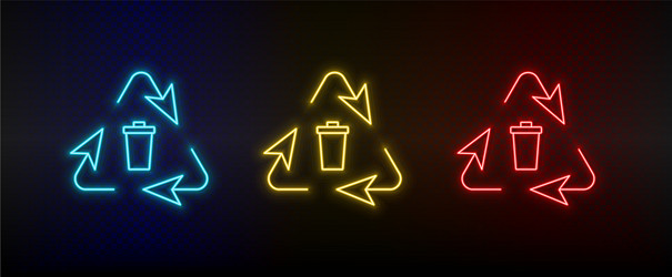 Neon icon set trashcan eco red blue vector