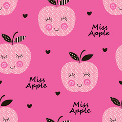 Seamless pattern with abstract smiling apples vector