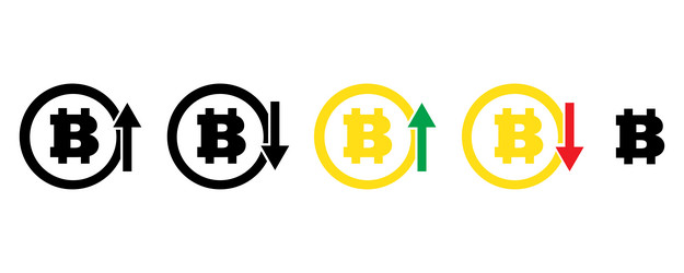 Bitcoin icon rise and fall investment concept vector