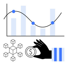 financial graph blockchain network and a hand vector image