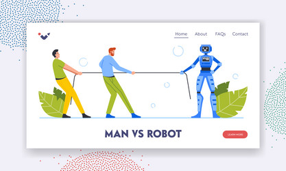 Man vs robot landing page template business vector