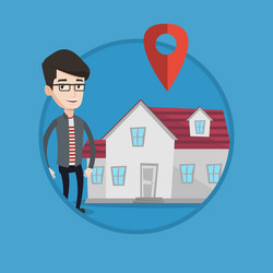 Realtor on background of house with map pointer vector