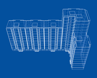 wire-frame model a multi-storey building vector