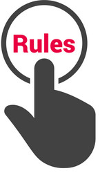 Hand presses the button with text rules vector