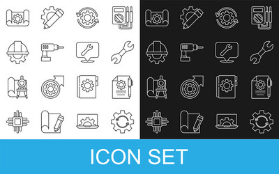 Set line gear and arrows as workflow document vector