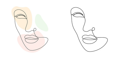 continuous line art woman face with abstract vector