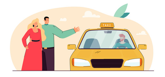 taxi driver stopping by married couple vector