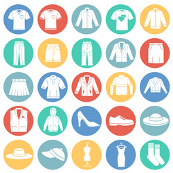 clothing icons set on color circles white Vector Image