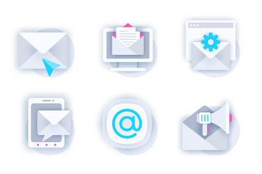 Email service web concept of 3d paper icons set vector